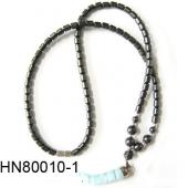 Blue Lampwork Glass Beads Pendant Horn Shape with Hematite Beads Strands Necklace